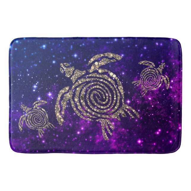 Dreamy Spiral Gold Shimmery Sea Turtles Bath Mat (Front)