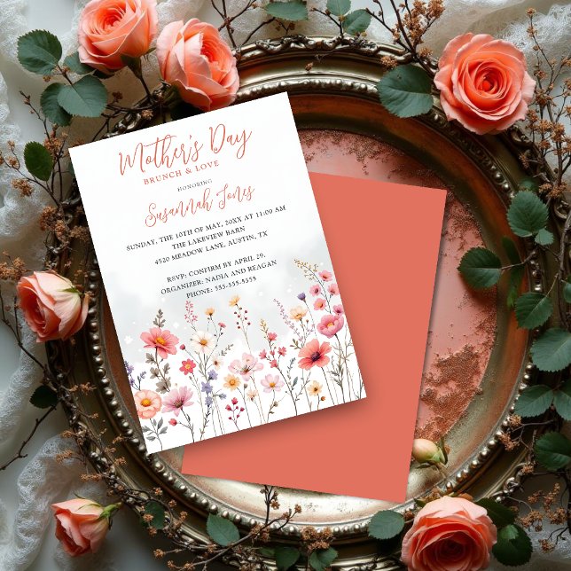Dreamy Spring Mothers Day Wildflowers Floral Invitation (Dreamy Spring Wildflower Garden Floral Watercolor Effect Mother’s Day Brunch Invitation.)