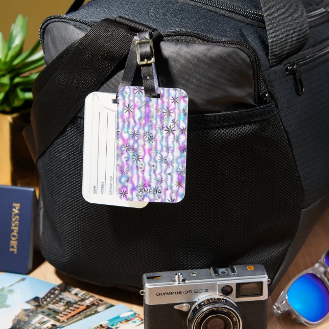 Dreamy Starburst Waves Pattern Personalised Luggage Tag (Front & Back)