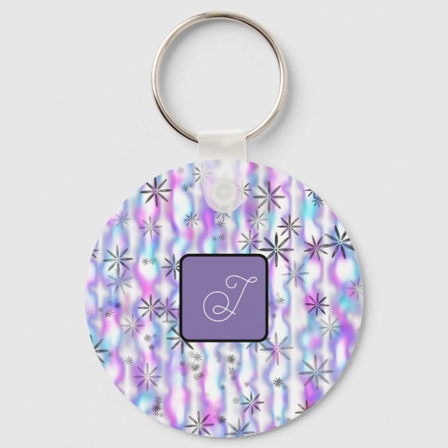 Dreamy Starburst Waves Pattern Personalized Key Ring (Front)