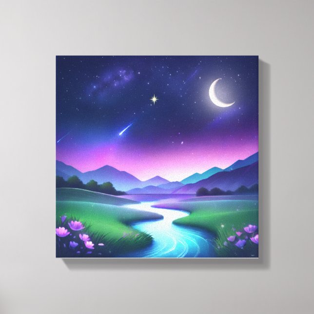 Dreamy Starlight River Landscape Serenity Canvas Print (Front)