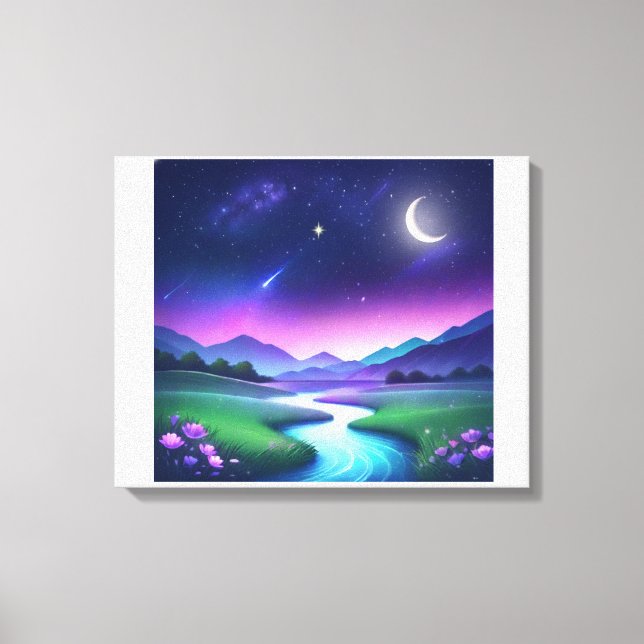 Dreamy Starlight River Landscape Serenity Canvas Print (Front)
