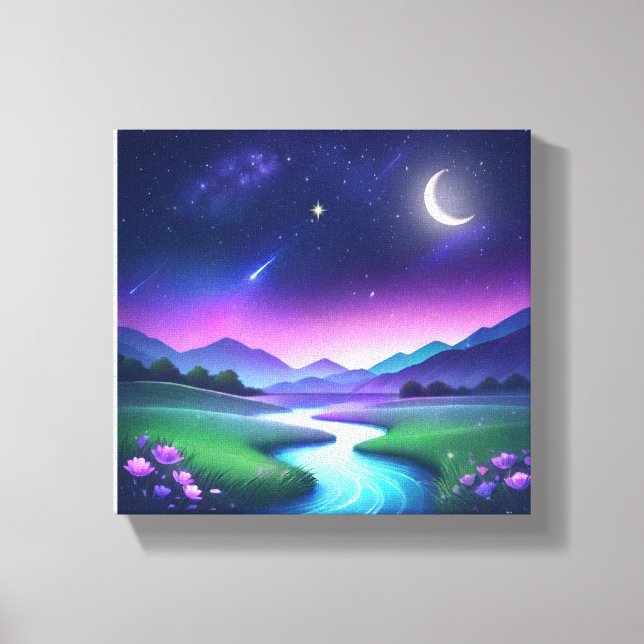 Dreamy Starlight River Landscape Serenity Canvas Print (Front)