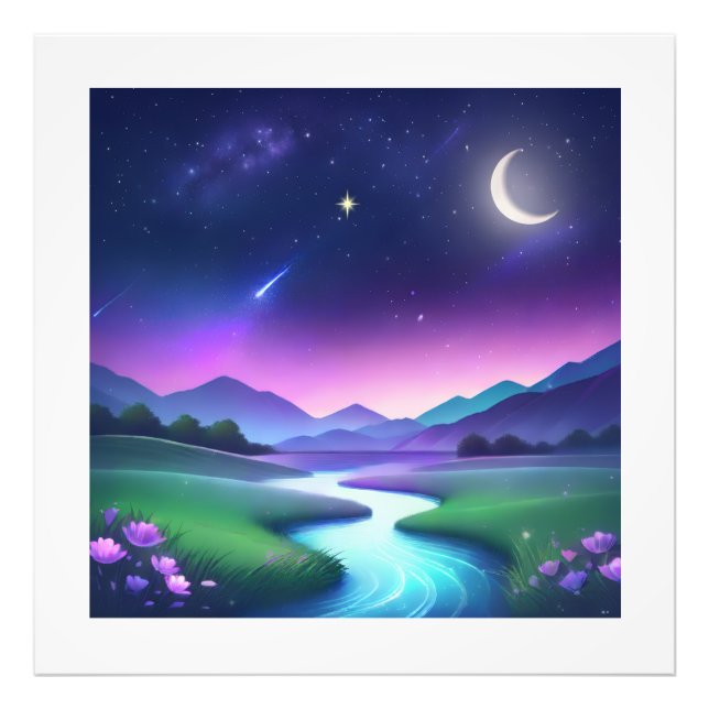 Dreamy Starlight River Landscape Serenity Photo Print (Front)
