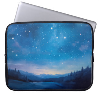 Dreamy Starry Night Sky over Forest Landscape Oil Laptop Sleeve