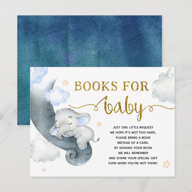 Dreamy Stars Elephant Baby Shower Books for Baby Invitation Postcard (Front/Back)