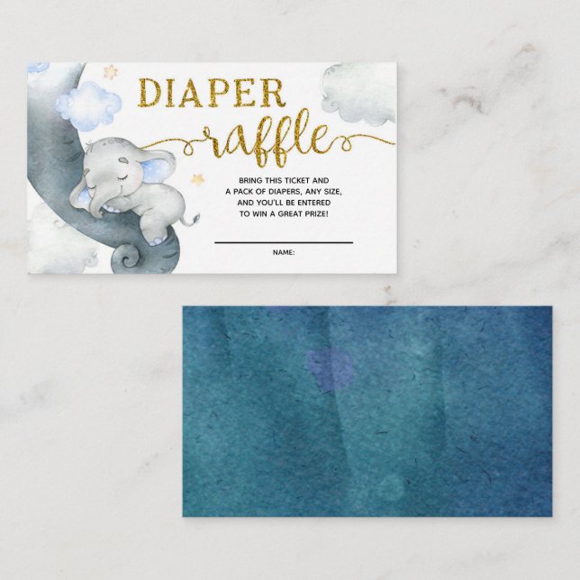Dreamy Stars Elephant Baby Shower Diaper Raffle Enclosure Card (Front/Back)