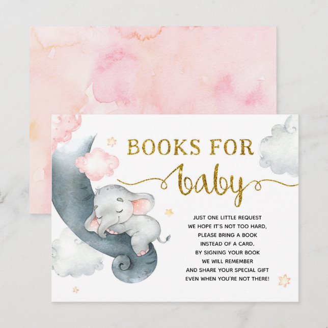 Dreamy Stars Elephant Girl Books for Baby Invitation Postcard (Front/Back)
