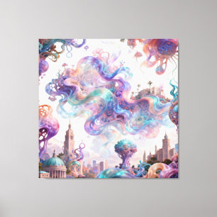 Dreamy Surreal Fantasy Cityscape Canvas Wall Art