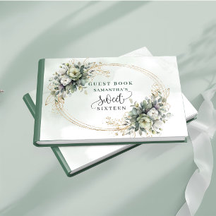 Dreamy Sweet 16 watercolor eucalyptus greenery Guest Book