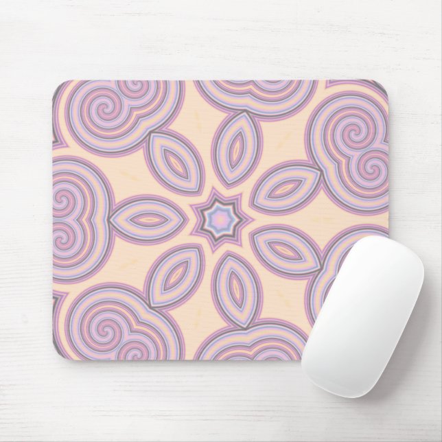 Dreamy Swirls – Pastel Psychedelic Pattern Mouse Mat (With Mouse)