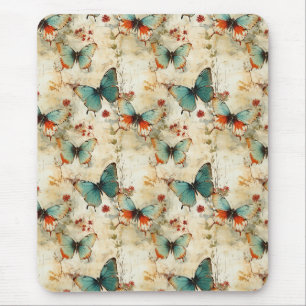 Dreamy Teal Butterfly Cottage Garden Floral Mouse Mat