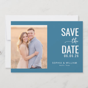 Dreamy Teal Minimalist Photo Save The Date