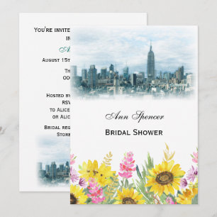 Dreamy Teal NYC Skyline Sunflower Bridal Shower V Invitation
