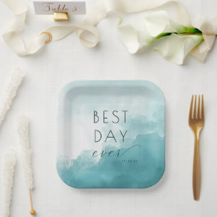 Dreamy Teal Watercolor Celebration Paper Plate