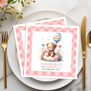 Dreamy teddy bear balloon blush floral birthday  napkin