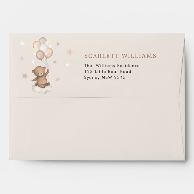 Dreamy Teddy Bear & Balloons Gender Neutral Baby Envelope (Back (Top Flap))
