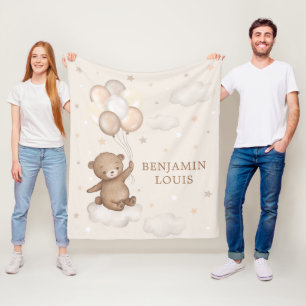 Dreamy Teddy Bear & Balloons Neutral Baby Nursery Fleece Blanket