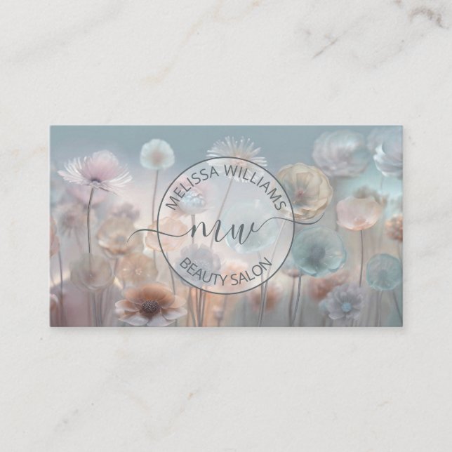 Dreamy Transparent Flowers Logo Business Card (Front)