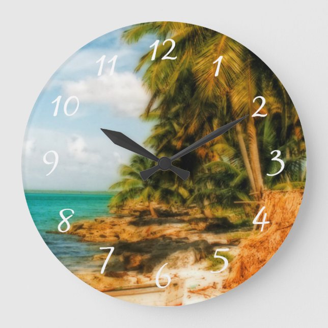 Dreamy Tropical Beach Large Clock (Front)