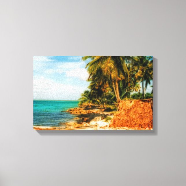 Dreamy Tropical Beach with Rowboat Canvas Print (Front)