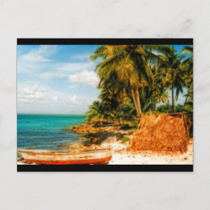 Dreamy Tropical Beach with Rowboat Postcard