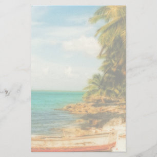 Dreamy Tropical Beach with Rowboat Stationery