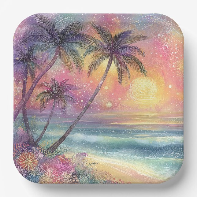 Dreamy tropical beachscape paper plate (Front)