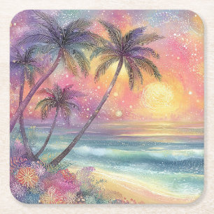 Dreamy tropical beachscape square paper coaster
