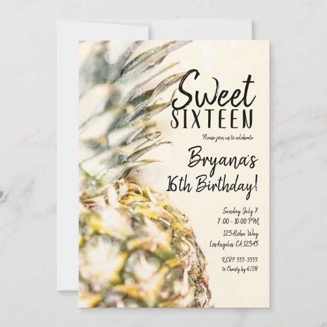 Dreamy Tropical Pineapple Beach Sweet 16 Party  Invitation (Front)