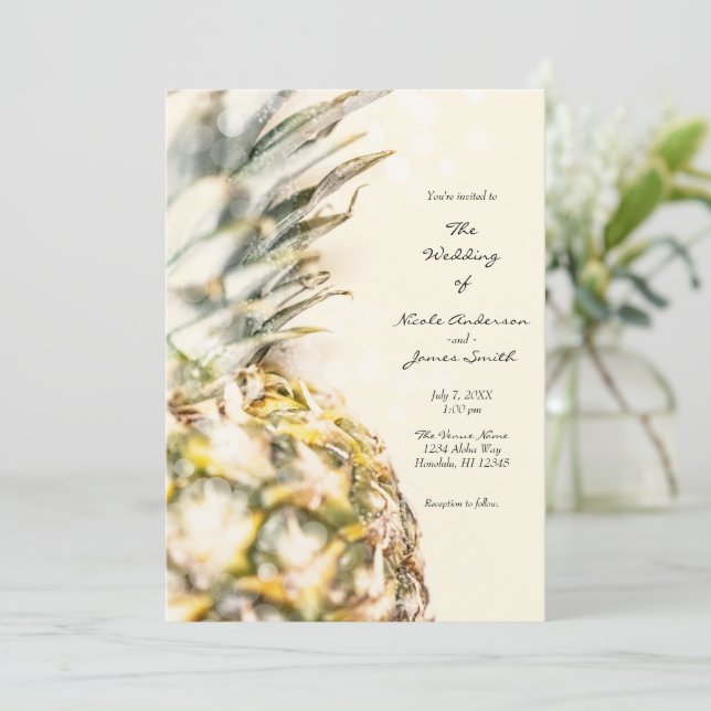 Dreamy Tropical Pineapple Island Beach Wedding Invitation (Standing Front)