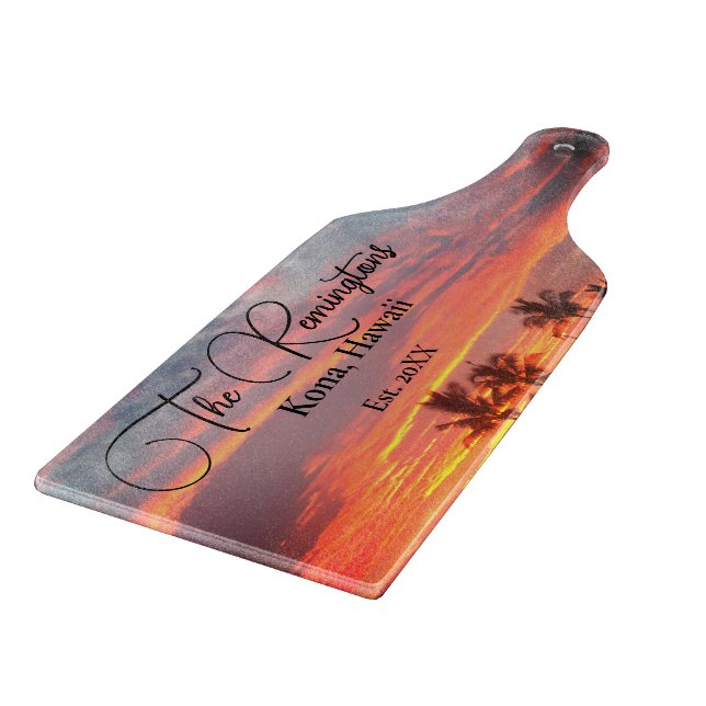 Dreamy Tropical Sunset Family Name Cutting Board (Corner)