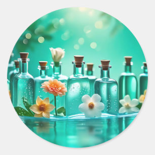 Dreamy Underwater Floral Scene with Glass Bottles Classic Round Sticker