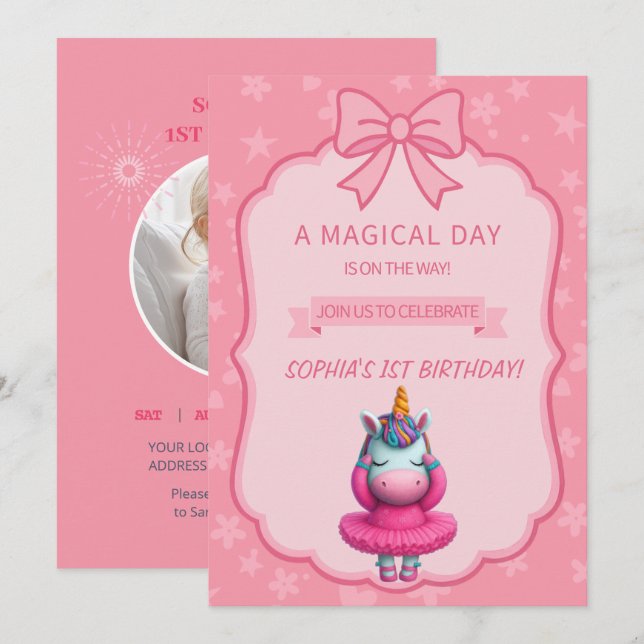 Dreamy Unicorn Ballerina Invitation (Front/Back)