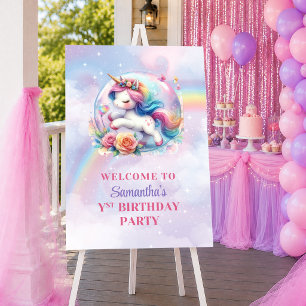 Dreamy Unicorn Pastel Colours Girl Birthday Welcom Poster