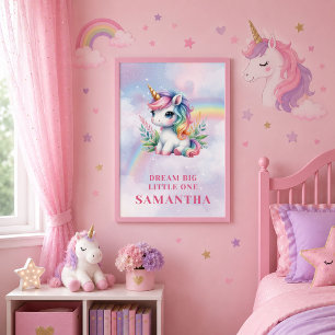 Dreamy Unicorn Pink Purple Girl Birthday Wall Post Poster