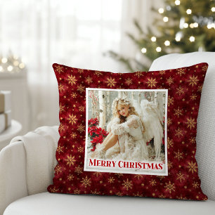 Dreamy Victorian Angel Red and Gold Holiday Pillow