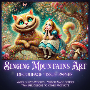 Dreamy Vintage Cheshire Cat and Alice Decoupage Tissue Paper