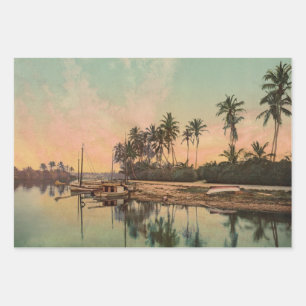 Dreamy Vintage Florida Scene Wrapping Paper Sheet