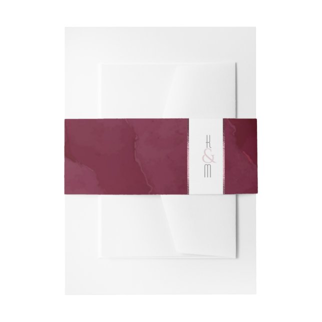 Dreamy Watercolor Abstract Wedding Burgundy ID817 Invitation Belly Band (Front Example)