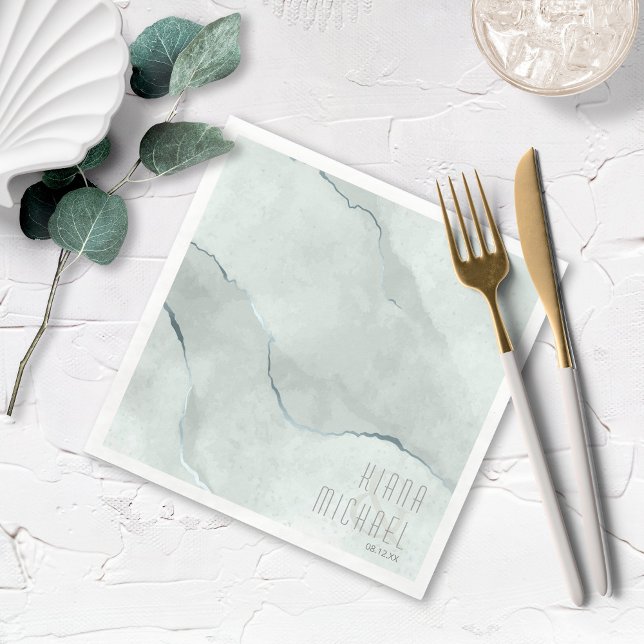 Dreamy Watercolor Abstract Wedding Green/Bl ID817 Napkin (Creator Uploaded)