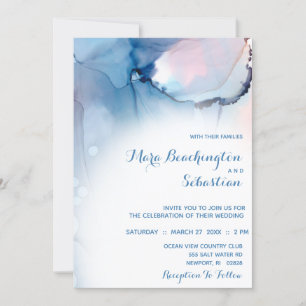 *~* Dreamy Watercolor Blues Pinks Trendy Modern Invitation