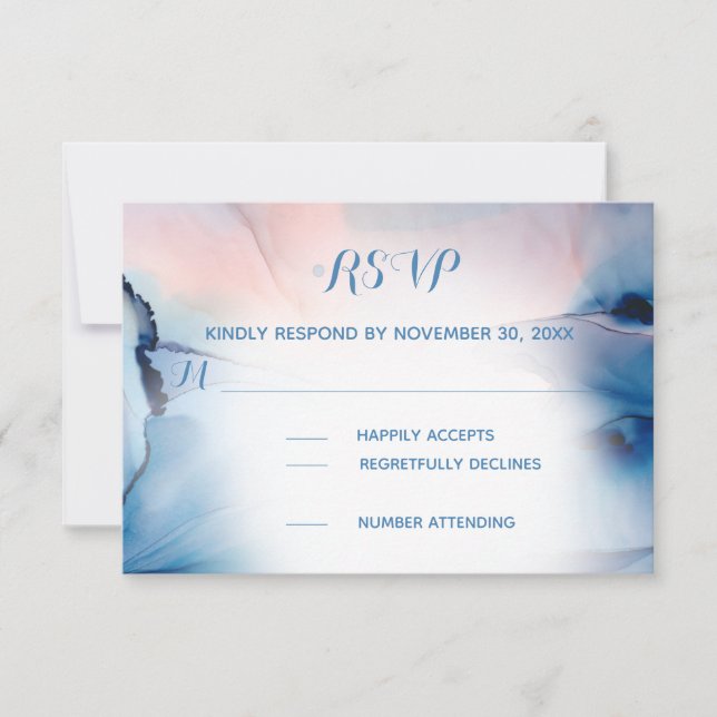 *~* Dreamy Watercolor Blues Pinks Trendy Modern RSVP Card (Front)