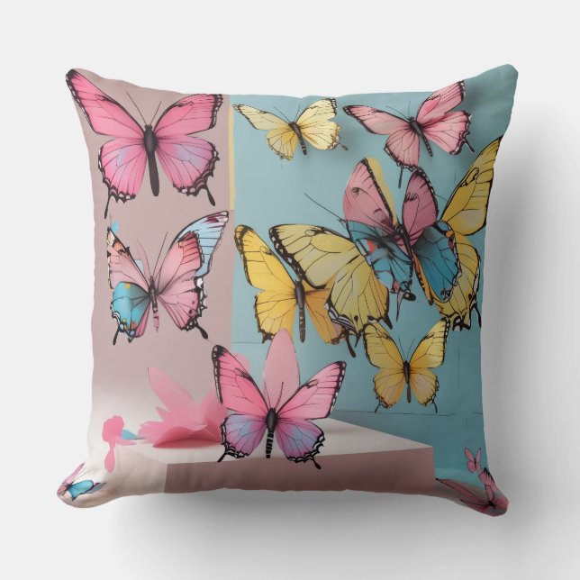 Dreamy Watercolor Butterfly Pillow (Front)