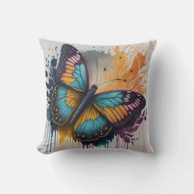 Dreamy Watercolor Butterfly Pillow Design (Front)