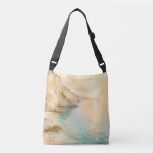 Dreamy Watercolor Coastal Cliffs at Sunrise Crossbody Bag