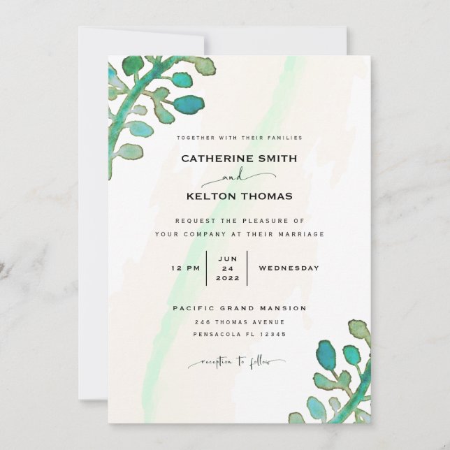 Dreamy Watercolor Elegant Greenery Wedding Invitat Invitation (Front)