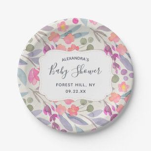 Dreamy Watercolor Floral   Baby Shower Paper Plate