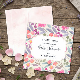 Dreamy Watercolor Floral Baby Shower Thank You Card