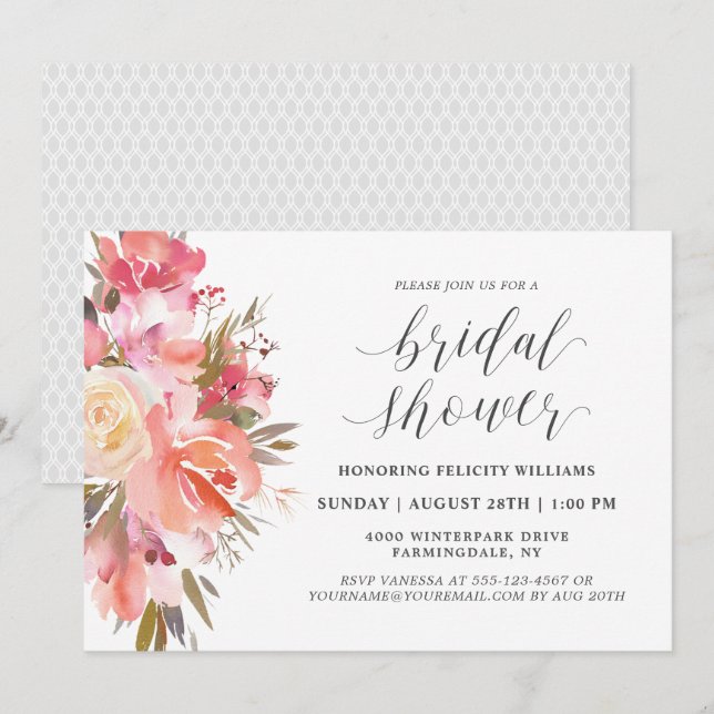 Dreamy Watercolor Floral Bouquet Bridal Shower Invitation (Front/Back)